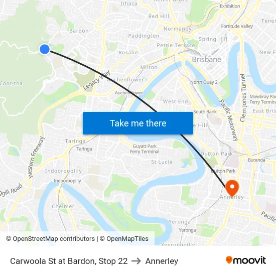 Carwoola St at Bardon, Stop 22 to Annerley map