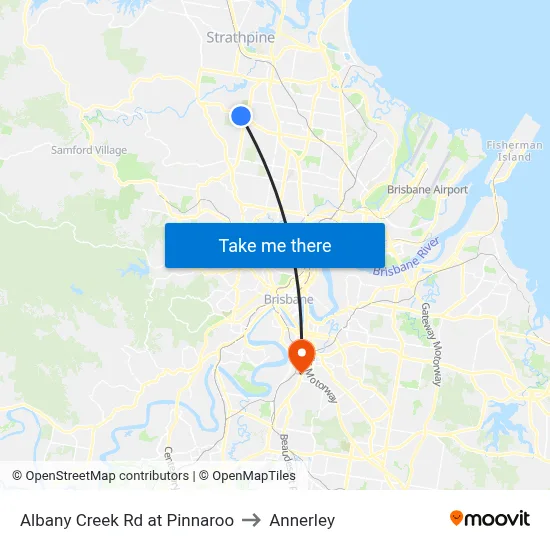 Albany Creek Rd at Pinnaroo to Annerley map