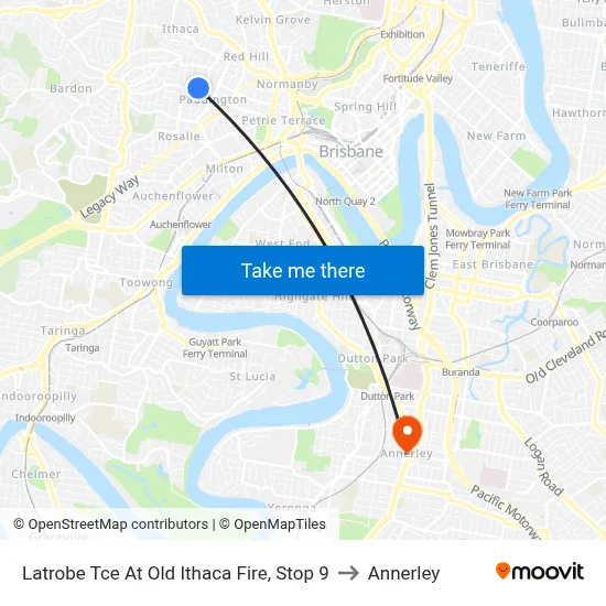 Latrobe Tce At Old Ithaca Fire, Stop 9 to Annerley map