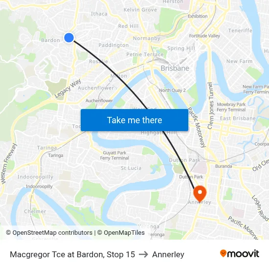 Macgregor Tce at Bardon, Stop 15 to Annerley map