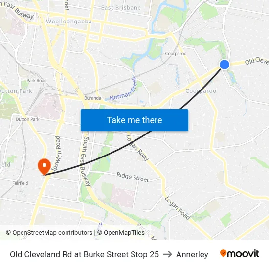 Old Cleveland Rd at Burke Street Stop 25 to Annerley map