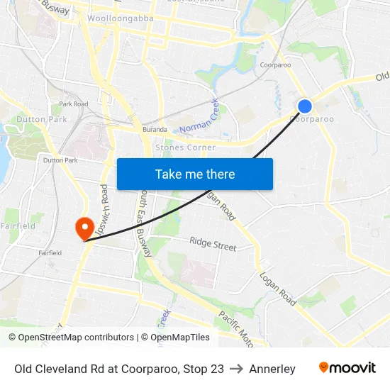 Old Cleveland Rd at Coorparoo, Stop 23 to Annerley map