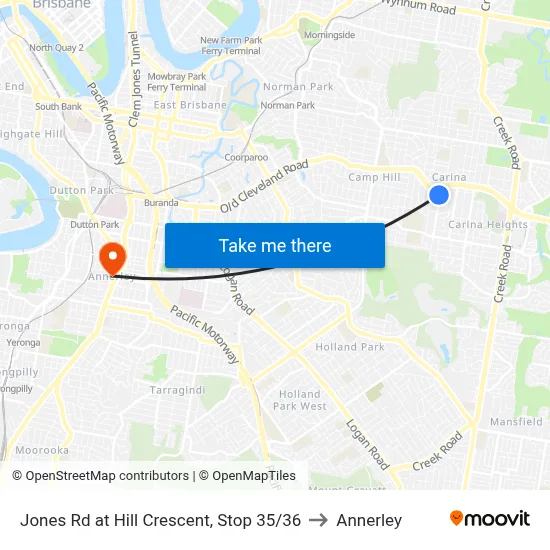 Jones Rd at Hill Crescent, Stop 35/36 to Annerley map