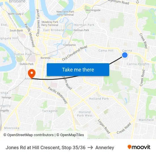 Jones Rd at Hill Crescent, Stop 35/36 to Annerley map
