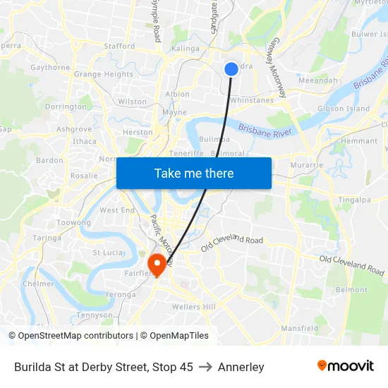 Burilda St at Derby Street, Stop 45 to Annerley map
