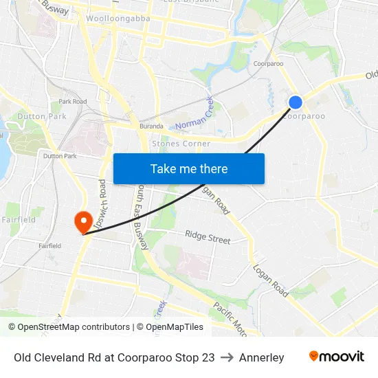Old Cleveland Rd at Coorparoo Stop 23 to Annerley map