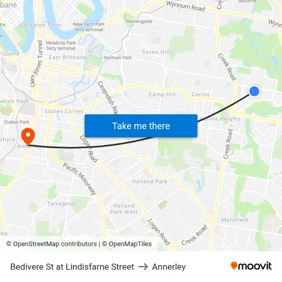 Bedivere St at Lindisfarne Street to Annerley map