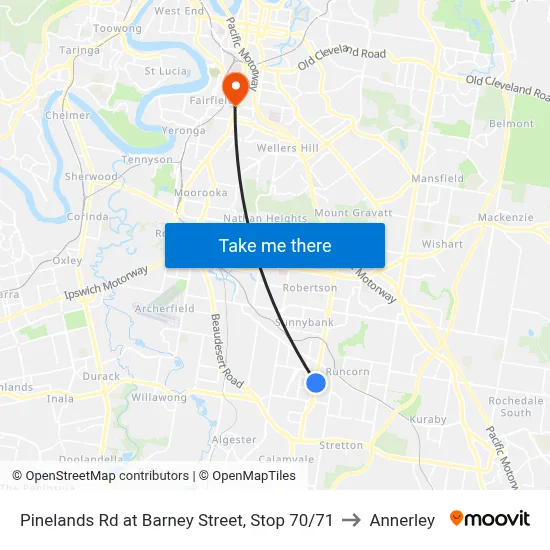 Pinelands Rd at Barney Street, Stop 70/71 to Annerley map