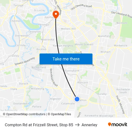 Compton Rd at Frizzell Street, Stop 85 to Annerley map