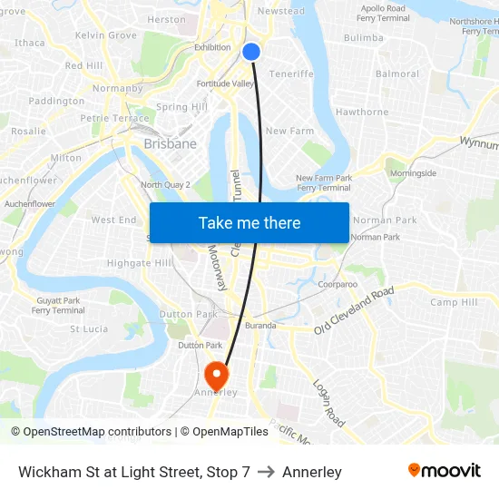 Wickham St at Light Street, Stop 7 to Annerley map