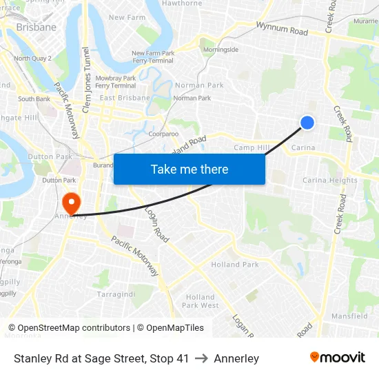 Stanley Rd at Sage Street, Stop 41 to Annerley map