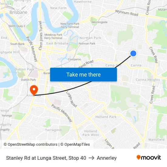 Stanley Rd at Lunga Street, Stop 40 to Annerley map