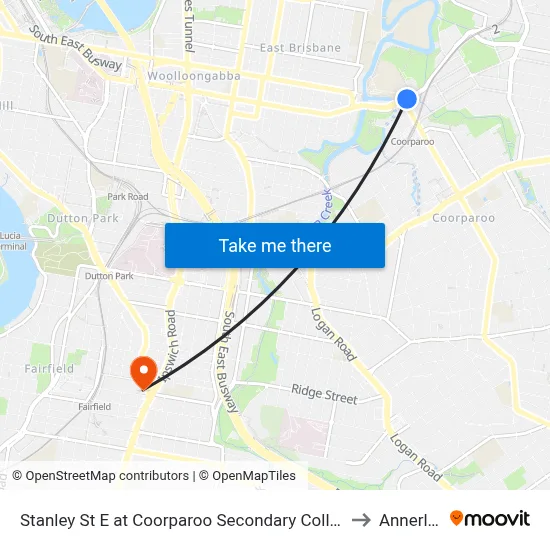 Stanley St E at Coorparoo Secondary College to Annerley map