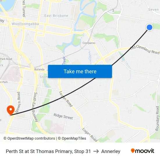 Perth St at St Thomas Primary, Stop 31 to Annerley map