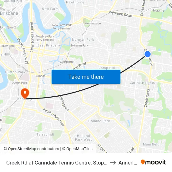 Creek Rd at Carindale Tennis Centre, Stop 46 to Annerley map
