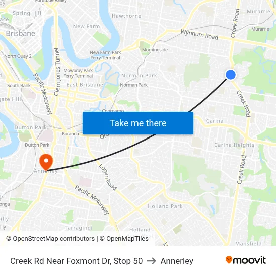 Creek Rd Near Foxmont Dr, Stop 50 to Annerley map