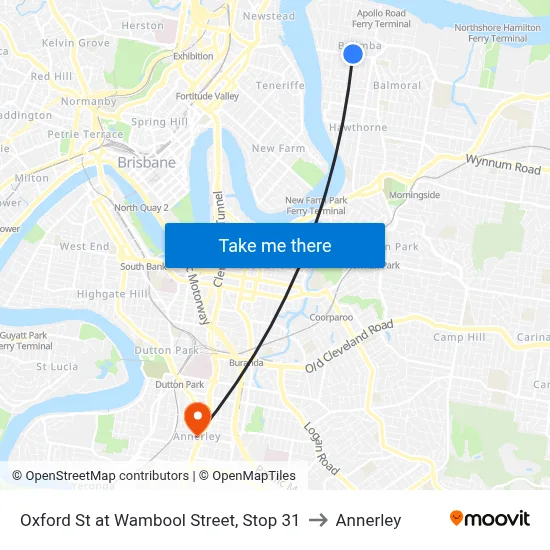 Oxford St at Wambool Street, Stop 31 to Annerley map