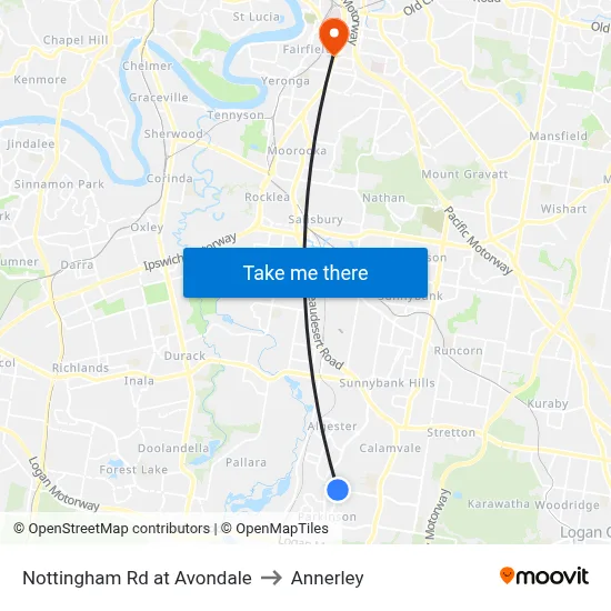 Nottingham Rd at Avondale to Annerley map