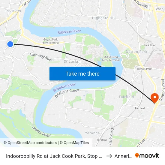 Indooroopilly Rd at Jack Cook Park, Stop 18/19 to Annerley map