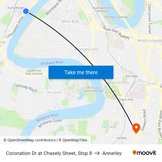 Coronation Dr at Chasely Street, Stop 8 to Annerley map