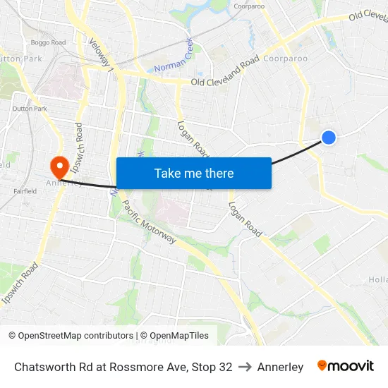 Chatsworth Rd at Rossmore Ave, Stop 32 to Annerley map