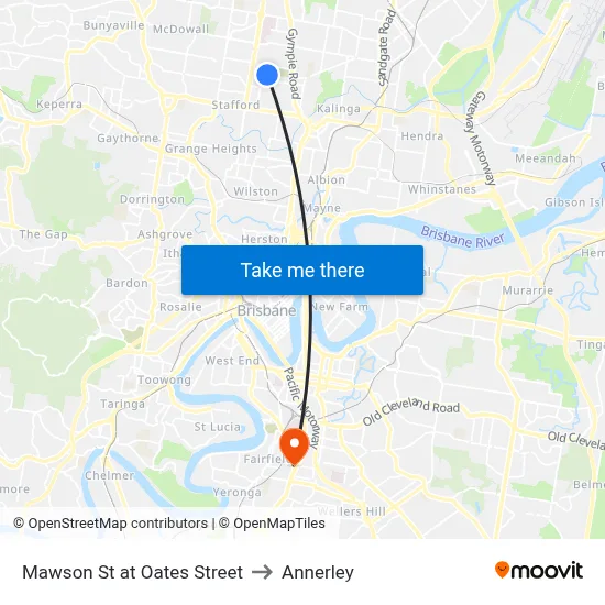 Mawson St at Oates Street to Annerley map