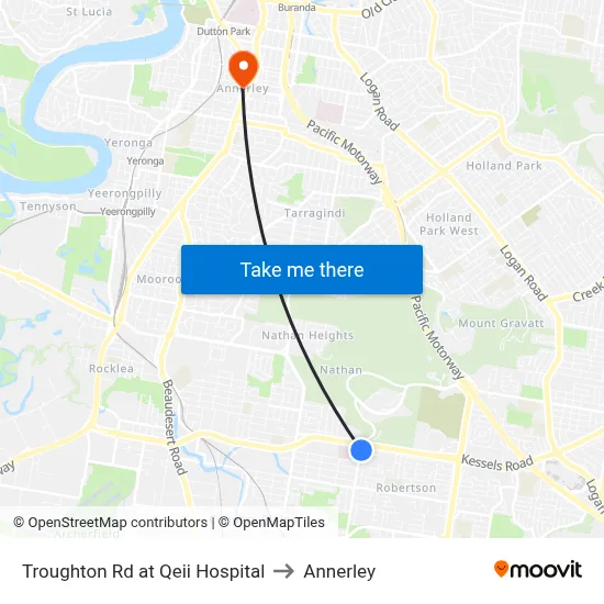 Troughton Rd at Qeii Hospital to Annerley map