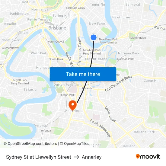 Sydney St at Llewellyn Street to Annerley map