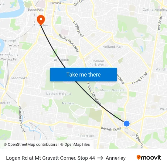 Logan Rd at Mt Gravatt Corner, Stop 44 to Annerley map
