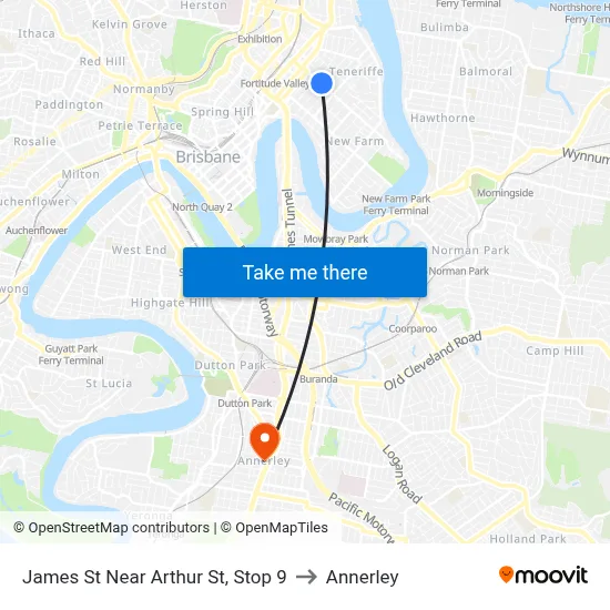 James St Near Arthur St, Stop 9 to Annerley map