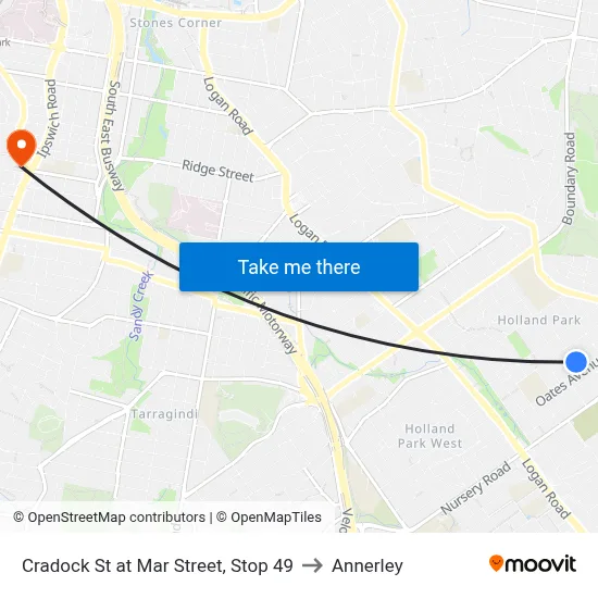 Cradock St at Mar Street, Stop 49 to Annerley map