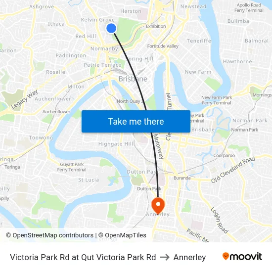 Victoria Park Rd at Qut Victoria Park Rd to Annerley map