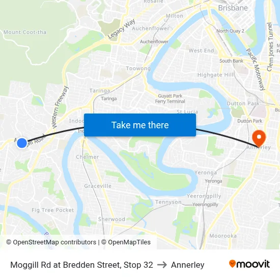 Moggill Rd at Bredden Street, Stop 32 to Annerley map