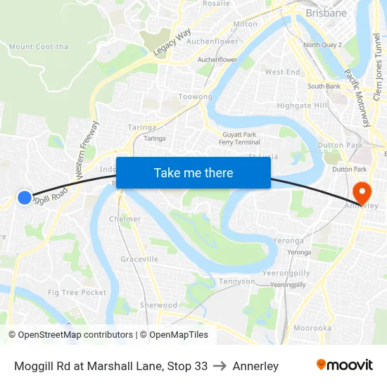 Moggill Rd at Marshall Lane, Stop 33 to Annerley map