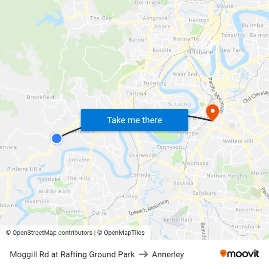 Moggill Rd at Rafting Ground Park to Annerley map
