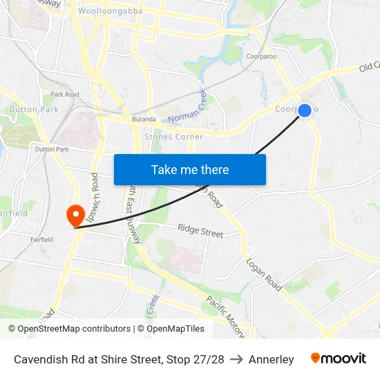 Cavendish Rd at Shire Street, Stop 27/28 to Annerley map
