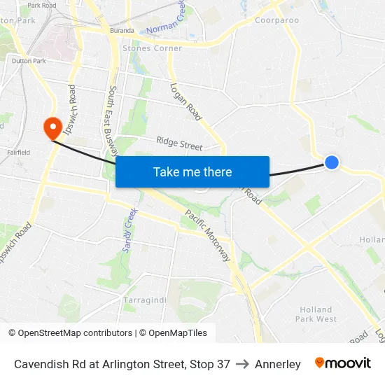 Cavendish Rd at Arlington Street, Stop 37 to Annerley map
