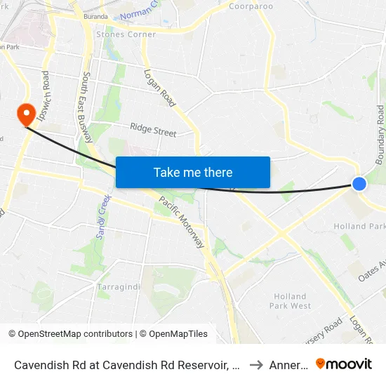 Cavendish Rd at Cavendish Rd Reservoir, Stop 40 to Annerley map