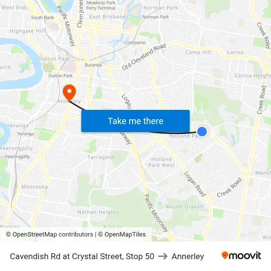 Cavendish Rd at Crystal Street, Stop 50 to Annerley map
