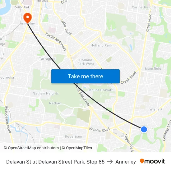 Delavan St at Delavan Street Park, Stop 85 to Annerley map