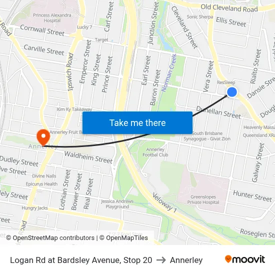 Logan Rd at Bardsley Avenue, Stop 20 to Annerley map