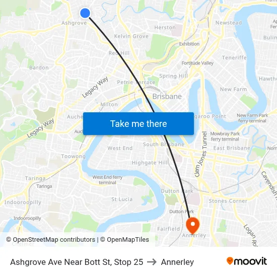 Ashgrove Ave Near Bott St, Stop 25 to Annerley map