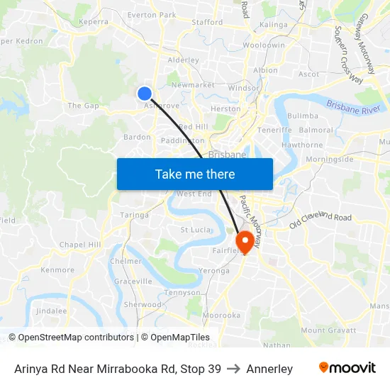 Arinya Rd Near Mirrabooka Rd, Stop 39 to Annerley map