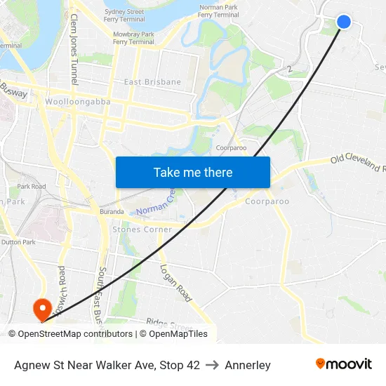 Agnew St Near Walker Ave, Stop 42 to Annerley map