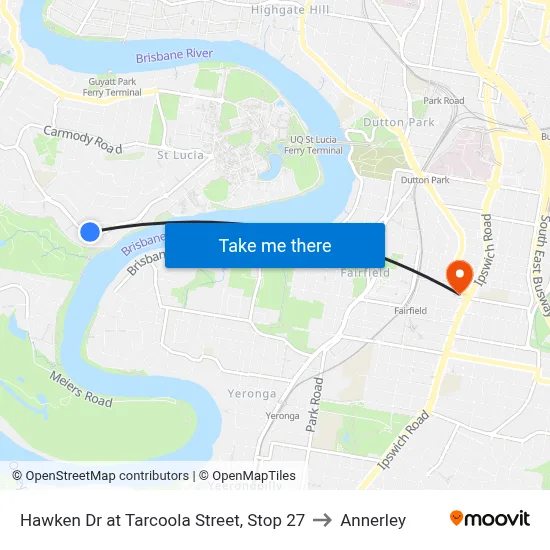 Hawken Dr at Tarcoola Street, Stop 27 to Annerley map