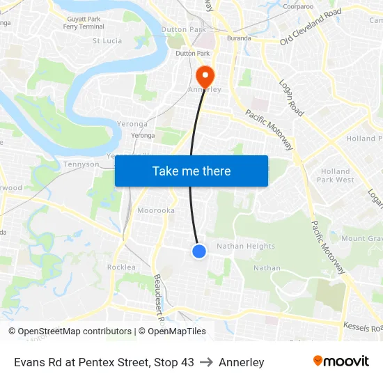 Evans Rd at Pentex Street, Stop 43 to Annerley map