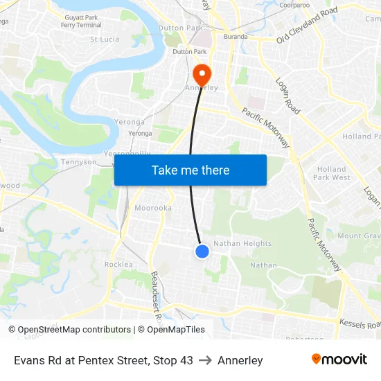Evans Rd at Pentex Street, Stop 43 to Annerley map