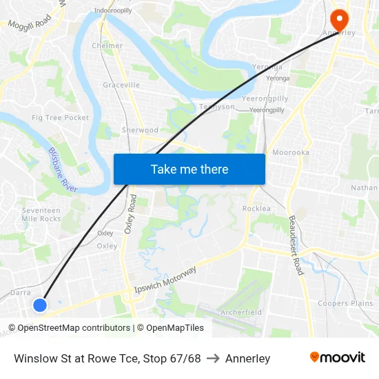 Winslow St at Rowe Tce, Stop 67/68 to Annerley map