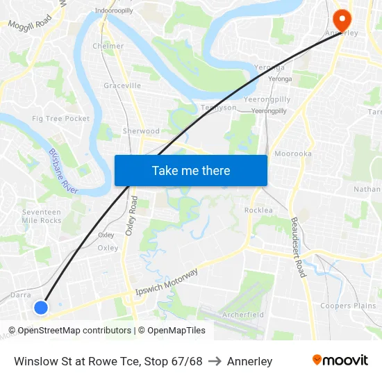 Winslow St at Rowe Tce, Stop 67/68 to Annerley map