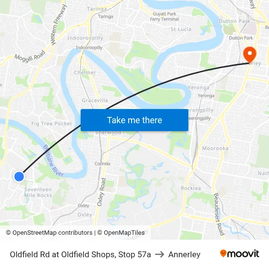 Oldfield Rd at Oldfield Shops, Stop 57a to Annerley map